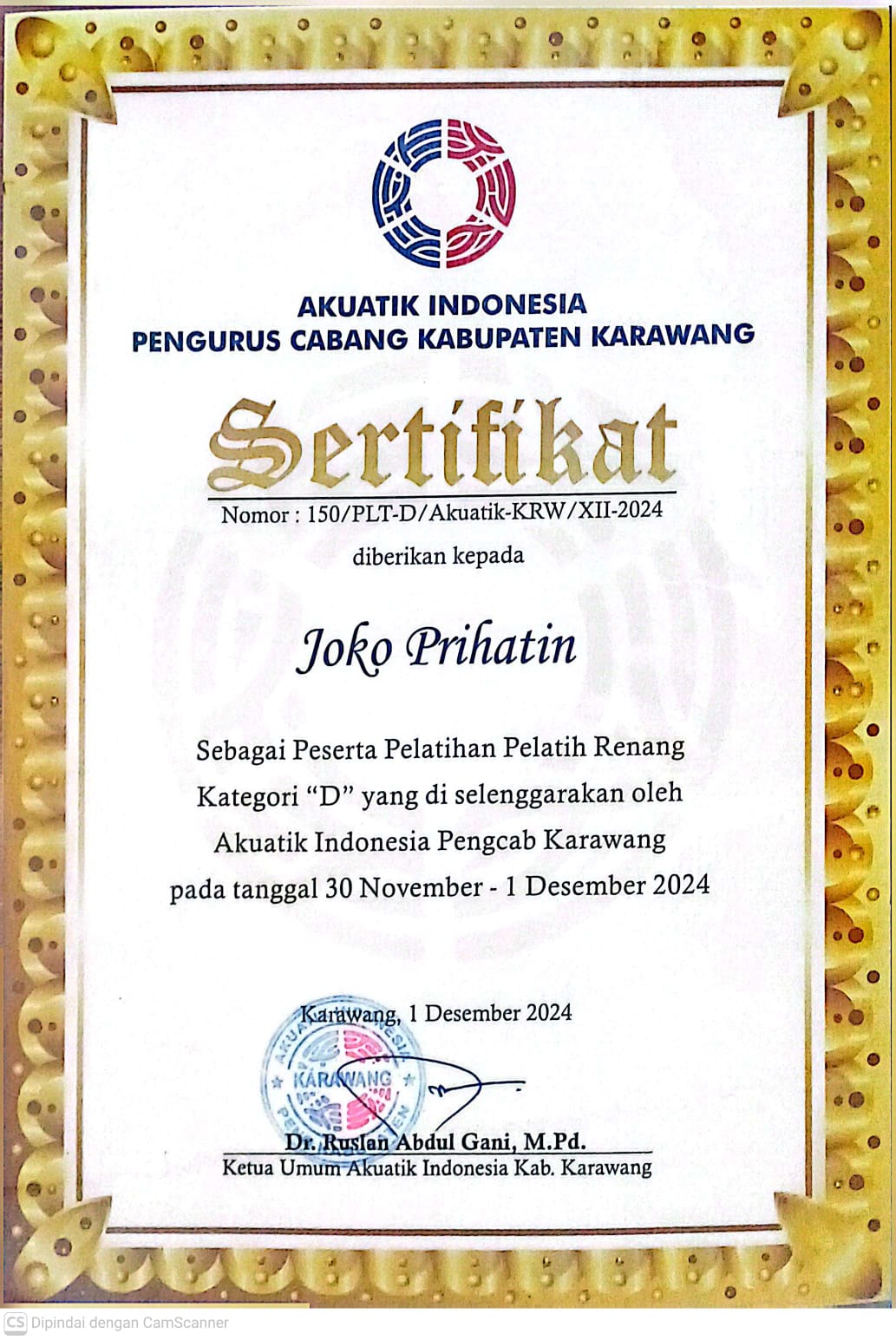 Sertifikat Pelatih Resmi 02